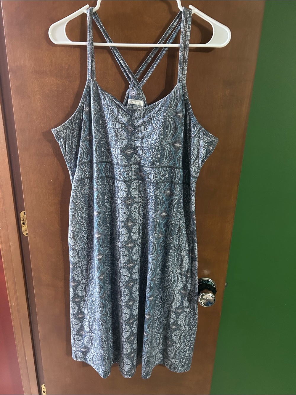 Marmot Blue Paisley Crisscross Strap Mini Dress